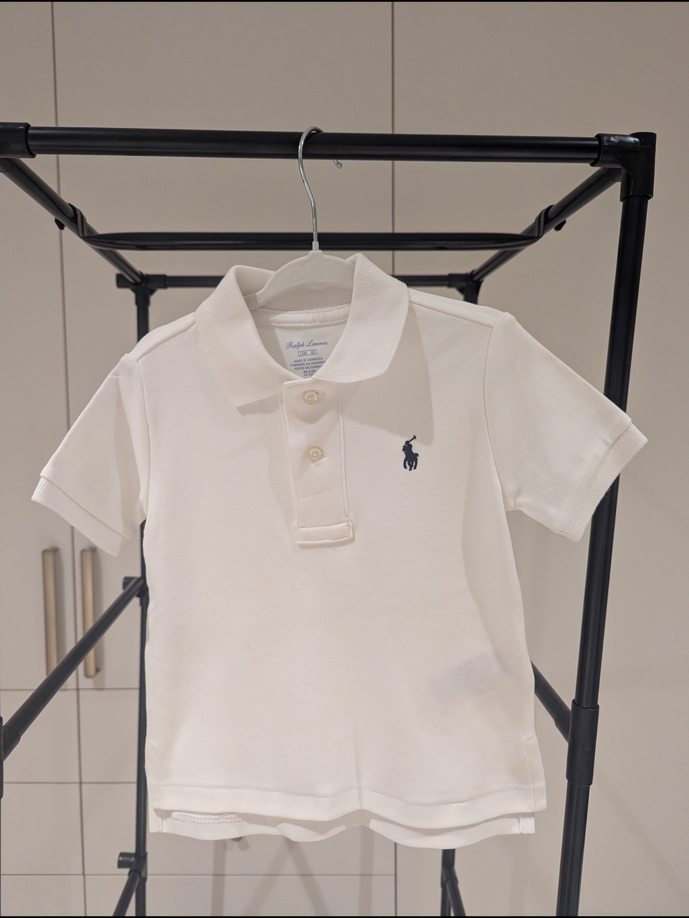 Ralph Lauren White Kids Polo with Navy Logo Cotton